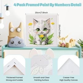 GHHKUD Paint by Numbers Kits for Kids Children & Adults, 4 Pack Painting by Numbers Canvas Beginners, Kids Painting by Numbers with Wooden Frame, Cartoon Animals Acrylic Children Painting 8x8inch