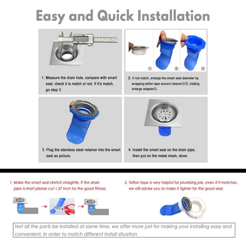 Shower Floor Drain Backflow Preventer, Waterless Trap Seal, One Way