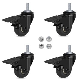 Hirate Threaded Stem Casters 5/16" with Brake, Set of 4 Heavy Duty 2" Swivel Caster Wheels with Safety Locking for Workbench Trolley Carts with Nylon Lock Nuts