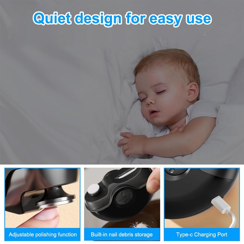 Electric Nail Clippers, Anti-Splash File Function (Black)