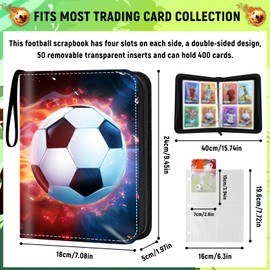 Football Cards Scrapbook, Football Cards, 50 Pages 400 Card Capacity, Trading Cards Album Football, Portable, Waterproof, Compatible with All Types of Cards (B)