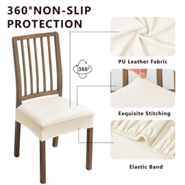 NILUOH Waterproof Seat Covers for Dining Room Chairs Set of 4, Polyester, Spandex, PU Chair Seat Slipcovers Dining Chair Cover Removable Washable Chair Protctor Cover No Rear Covers