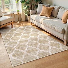 Lahome Moroccan Washable Rugs 3x5 - Non-Slip Entryway Rug Boho Soft Bedroom Rugs Aesthetic Throw Office Taupe Print Distressed Indoor Floor Carpet for Bathroom Laundry Room Dining Room