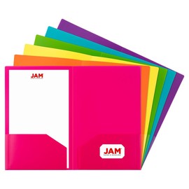 JAM PAPER Legal Heavy Duty Plastic 2 Pocket Presentation Folders - Assorted Fashion Colors - 6/Pack