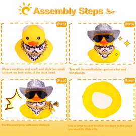 Mwmoeen Duck for Car Dashboard Decorations, Yellow Rubber Duck, Car Ornaments with Cowboy Hat, Sunglasses, Golden Chains, Neckerchief and Cool Prop for Car, Office, Room Decoration