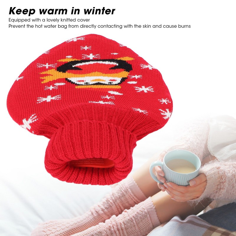 Hot Water Bottle Rubber Leakproof Relieve Pain Cute Knit Cover