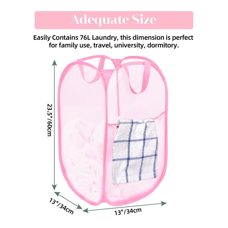 Durable Collapsible Laundry Baskets - Reinforced Mesh Pop Up Laundry