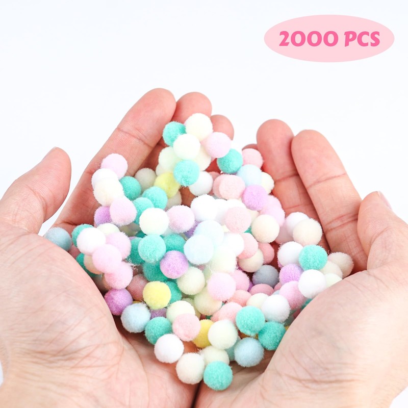 Mini Pompoms Colourful, Pack of 2000 Pompoms for Crafts, 10