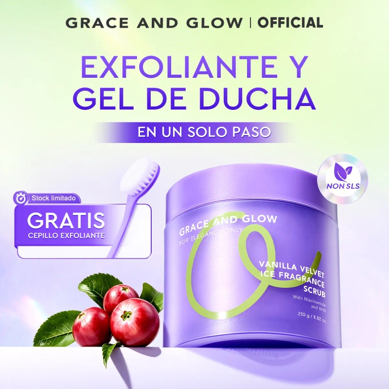 Grace And Glow Exfoliante+cepillo Corporal Violeta Vainilla