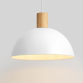 12 inch Modern Lantern White Pendant Light,Industrial and Minimalist Style Lighting, Adjustable Wood Ceiling Hanging Lamp Fixtures for Kitchen Island,Dining Room