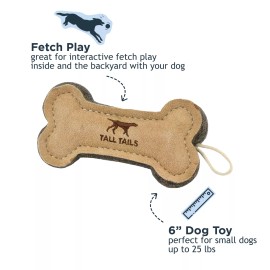 Tall Tails Brown Leather Dog Fetch Toy for Small Dogs 6 Inches Tug Interactive Play