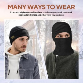 JYZPJ Balaclava Ski Mask Face Mask One Cap for Two Purposes Thermal Balaclava for Men Women Beanie Hat Multifunctional for Motorcycle Cycling Skiing & Winter Sports (Black)