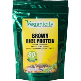 Veganicity Brown Rice Protein Powder : Natural and Unflavoured 80% Protein Powder - 250g, in a Recyclable Pouch