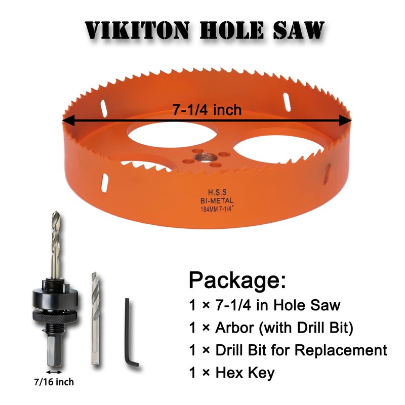 VIKITON 7-1/4 Inch Hole Saw with Arbor for Metal Wood