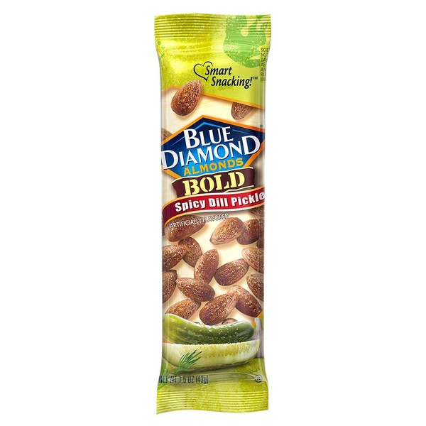 Blue Diamond Almonds, Bold Spicy Dill Pickle Flavored Snack Nuts, Single Serve Bags (1.5 Oz. Tubes, Pack of 12)