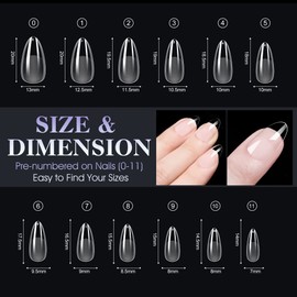 Gelike EC Extra Short Almond Gel Nail Tips Kit for Soak Off,Full Cover Soft Nail Tips,Pre-buff PMMA Resin,Clear Ultra-Thin Design,12 Sizes,240 Pieces