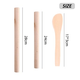 2 Wooden Rolling Pins, 1 Wooden Dumpling Cutter Rolling Pin for Dumpling Wrapping Non-Stick Press Needle Rolling Pin Dough Roller Baking Tools