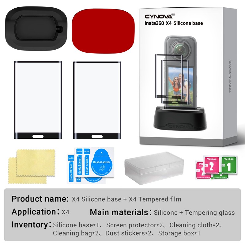 CYNOVA Silicone Base for Insta360 X4,Insta 360 X4 Screen Protector