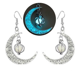EEQQBZ Glowing Blue Moon Crescent Dangle Earrings - Alloy, Lightweight, Hypoallergenic - Magic Design for Christmas