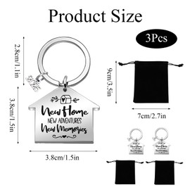 YSFVNP 3Pcs First Home Keyring, New Home Keyring, Adventures Housewarming Gifts First Gifts for Men Women Housewarming Couples Friends Family Owners