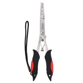MILLION SOURCE Multifunctional Fishing Pliers Long Nose Hook Remover and Split Rings with Lanyard and Nylon Sheath for Outdoor Freshwater Red