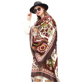 DANA XU 100% Merino Wool Extra Large Pashmina Blanket Travel Scarf Cashmere Wrap for Women Fall Winter Oversize Shawl Floral