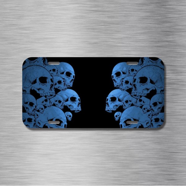 Amel Blue Skulls Calaveras Crypt Skeleton License Plate Front Auto