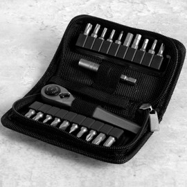 CRNXOMP Mini Ratchet Wrench Set 22 in 1 Multifunctional Right Angle Screwdriver Kit with 20 Bits Small Ratcheting Screwdriver Combination Set with Storage Bag for Automotive Electronics(black)