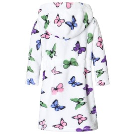 Umeyda Toddler Little Big Girls Kids Soft Fleece Plush Flannel Cute Butterfly Pattern Hoodie Bathrobes Robe, Cream, US 7-8 Years