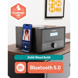 Home Stereo System with CD Player Bluetooth & Radio | 40W FM Radio, Solid Wood Build, 30 Presets, and Dual Alarm | Multi Format Support, CD Player for Home, Compact Music System | Oakcastle Hifi400