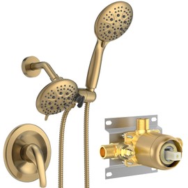 SR SUN RISE High Pressure 3-Way Rainfall Shower Faucet, 3 in 1 Shower Head and Handheld Shower Combo Set with 71” Hose, Easy to Clean Bathtub or Pets, Valve and Shower Trim Kit, Brushed Gold
