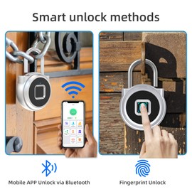 Fingerprint Padlock, Eseesmart Combination Padlock with Fingerpirnt & Bluetooth APP, USB Charging Smart Padlock, Fingerprint Lock for Office, Locker Lock, School, Gym Locker, Backpack