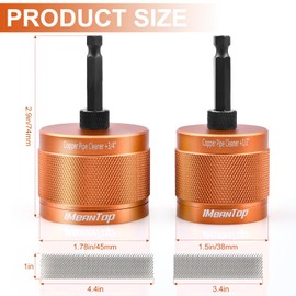 IMeanTop 1/2" & 3/4" Metal Copper Pipe Cleaner for Drill, with 1/4" Hex Shank, Each Contains 2 Additional Brush Blades, for Copper Pipe Cleaning, Polishing, Paint and Rust Removal (Orange)