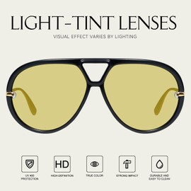 mosanana Trendy Oversized Big Aviator Retro 70s 2025 Sunglasses for Women Men Wide Cool Vintage Fashion Large Modern Pilot Shield Black Yellow Lens MS52478