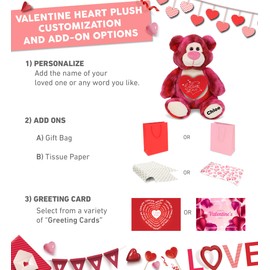 DolliBu I Love You Valentine Plush Pink Tie-Dye Bear - Cute Stuffed Animal with Red Heart and Name Personalization Gift for Valentines Day, Birthday, Anniversary, Romantic Date - 9 Inches