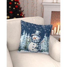 Christmas Pillow Covers 24x24 Inch Set of 2, Dark Blue Snowman Xmas Tree Snowflake Square Throw Pillow Decorative Case Sofa/Bed Cushion Covers Zipper Pillow Protector for Bedroom Living Room Farmhouse