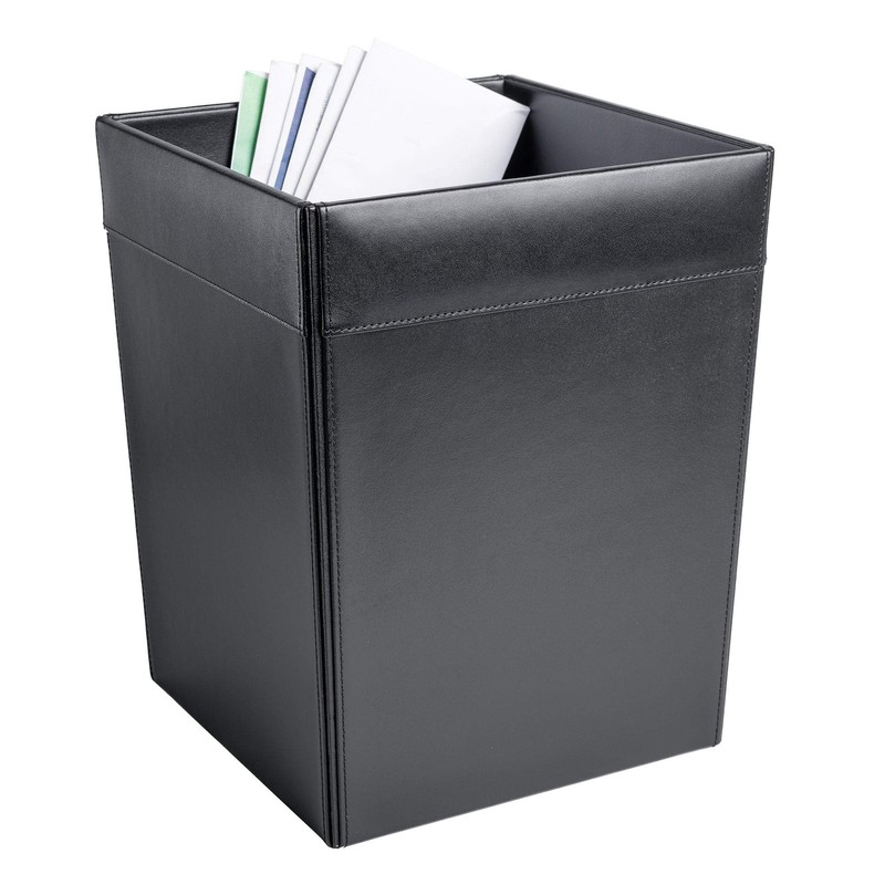 Classic Black Leather Square Waste Basket