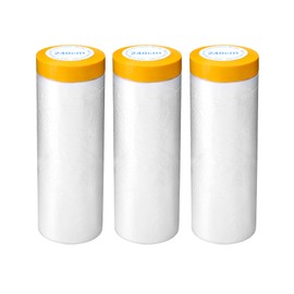 QWORK Pre-Masking Film, 3 Rolls of 8 Ft x 39 Ft Tape and Drape, Pre-Tapeed Masking Film Paper, Assorted Masking Paper for Car Furniture Painting Sheeting Covering
