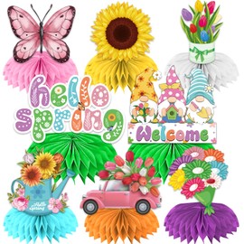 8 Pcs Spring Decorations Honeycomb Centerpieces, Spring Decorations for Office 3d Double Side Honeycomb Decorations, Spring Decorations for Classroom, Spring Centerpieces for Tables