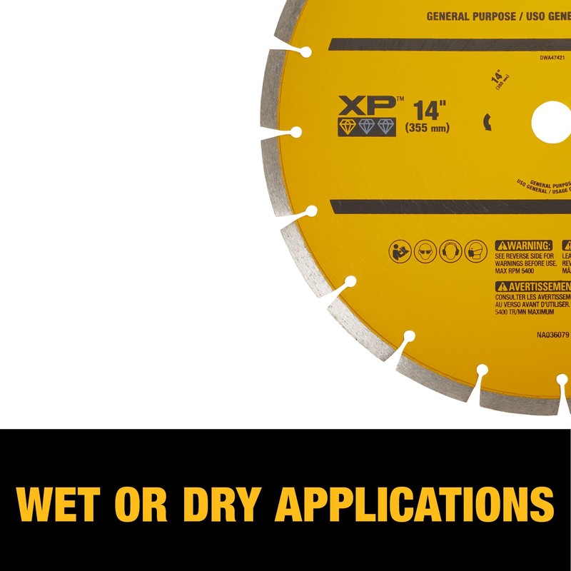 DEWALT 14 in Circular Saw Blade, Dry Wet, Segmented Rim