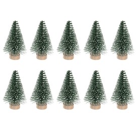 BESPORTBLE Artificial Mini Christmas Trees with Wooden Base Mini Christmas Tree Decoration with Snow Covered Pine DIY Ornaments for House Party Bar 5cm Pack of 10
