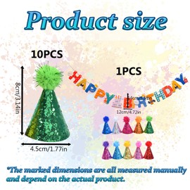 11 Pack Mini Party Hats for Toy Animals, for Stuffed Animals Multi-color Dog Party Small Dog Birthday Hats Adjustable Headbands for Small Medium Large Dogs Cats Pets Costume Accessories