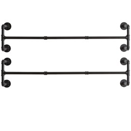 IBUYKE Industrial Pipe Clothes Rack Set of 2, 50 Inch Wall Mounted Clothing Rack, Space-Saving Hanging Closet Rod, Heavy Duty Multi-Purpose Garment Rack for Laundry Room(4 Bases), Black TYJ002H-2