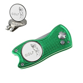 Crestgolf Golf Divot Tool Con Botón Emergente y Marcador de Bola Magnética Pitch Mark Mini Herramienta Portátil y Plegable Ligera (Green)