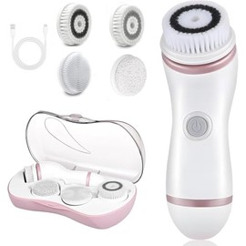 Cepillo Facial Eléctrico 4 en 1, IPX7 Resistente al Agua, 2 Velocidades, con 4 Cabezales y Estuche de Viaje, para Limpieza Profunda y Exfoliación Suav