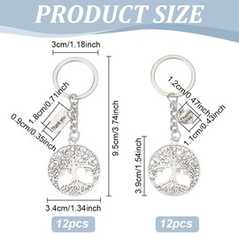WEBEEDY 24 PCS Tree of Life Keychain Antique Silver Natural Tree Charms with 2 Styles Thank You Tags Appreciation Keychain Gift for Friends Tree of Life Key Chain Charm for Mobile Phone Bag Decor