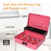 Jssmst Large Locking Cash Box with Money Tray, Metal Money