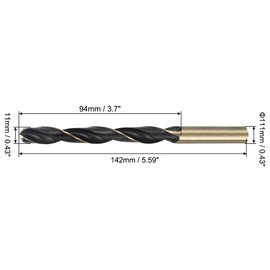 sourcing map 5pcs Straight Shank Twist Drill Bits 11mm Gold Titanium & Black Nitride Coated High Speed Steel (HSS) 4341 with 11mm Shank for Stainless Steel Alloy Metal Plastic Wood