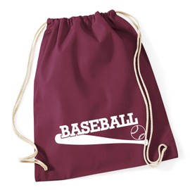 Huuraa Gym Bag Baseball Bat Backpack Cotton 12 Litre Size with Motif for All Baseball Fans Gift Idea for Friends and Family, burgundy, daypack