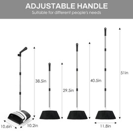 EZKEY Broom and Dustpan Set for Home, 51-in Long Adjustable Handle Angle Broom and Dustpan Combo Set with Dust Pan Teeth to Clean Hair for Home Kitchen Office Lobby Floor Garden (Black&White)